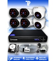 PICAM 6 Kameralı Uzay 2 İç Kamera Set 2 TB HDD Full HD Gece Görüşlü Güvenlik Kamerası Sistemi
