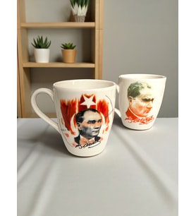 Dekoratif Mustafa Kemal Atatürk Baskılı 2 adet Porselen Kupa - Mug - Kahve Fincanı