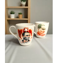 Dekoratif Mustafa Kemal Atatürk Baskılı 2 adet Porselen Kupa - Mug - Kahve Fincanı