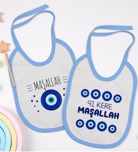 BK Kids Maşallah Tasarımlı 2’li Mavi Mama Önlüğü-1