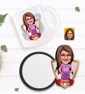 BK Gift Kişiye Özel Kız Çocuk Karikatürlü Beyaz Kupa ve Ahşap Bardak Altlığı Hediye Seti-3