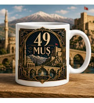 Muş Temalı Hediyelik Kupa Bardak - 49 Plaka Art-Deco ve Simetrik Motifli Özel Tasarım Kupa