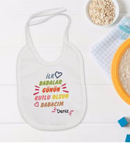 BK Kids Kişiye Özel İlk Babalar Günü Tasarımlı Bebek Mama Önlüğü - Model 1