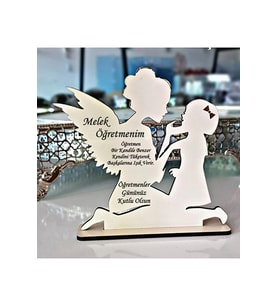 Melek Öğretmenim Hediye Plaket Melek Anne Çocuk Şeklinde Öğretmenler Günü Hediyesi (Beyaz)