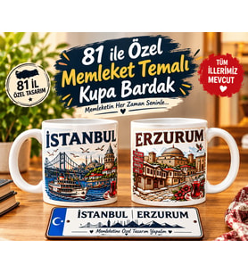 Memleket Temalı Kupa Bardak Kişiye Özel Şehir Tasarımlı Kupa Özel Tasarım Hediyelik Kupa