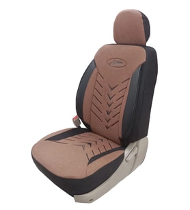 Kia Rio Uyumlu Keten Kumaş Oto Koltuk Kılıfı (Taba - Siyah)
