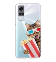 PrintiFy Vivo Y51 2020 ile Uyumlu 1mm Slim Fit Kedi 1 050b Baskılı Şeffaf  Kılıf