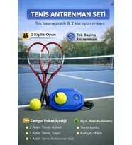 Çok Amaçlı Tenis Seti 2 Adet 21 inç Raket Top Çanta Tenis Antrenman Aparatı Antrenman Spor Eğlence K