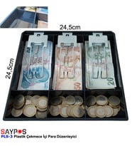 Rampalı Plastik Çekmece Içi Para Düzenleyici 3 Banknot 3 Bozuk Para Gözlü 24,5 X 24,5 X 3,5cm