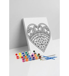 Etnik Kalp Desenli Mandala Tuval Boyama Seti 40x50 cm