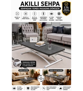 Akıllı Sehpa Üst Tabla Mdf Oval Köşe Alt Ayak Beyaz