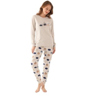 Kız Çocuk Ayıcık  Baskılı Uzun Kollu Pijama Takım