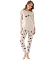 Kız Çocuk Ayıcık  Baskılı Uzun Kollu Pijama Takım (Gri)