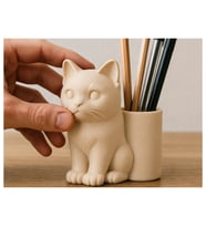 Alvera Kedi Figürlü Kalemlik – 3D Baskı Masaüstü Organizer - Bej