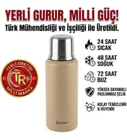 Sword Bej Sütlü Kahve Çelik Termos, 1.5 Litre, 24 Saat Sıcak, 48 Saat Soğuk, 72 Saat Buz Saklama, Yerli Üretim Kamp Termosu