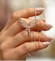 Kişiye Özel Kutulu Rose Renk Zirkon Taşlı Melek Kanat Kolye