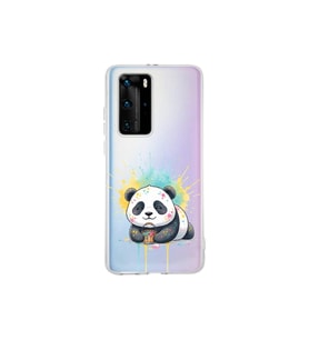 Huawei P40 Pro ile Uyumlu Splash Panda Tasarımlı Şeffaf Silikon Kılıf