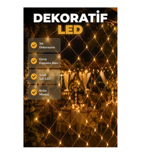 Dekoratif LED Ağ File Işık Sıcak Sarı Balkon Bahçe ve Oda Aydınlatma