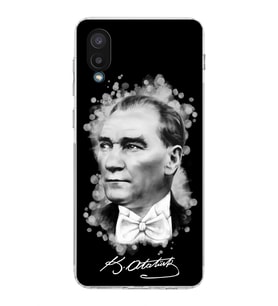 Samsung Galaxy A02  Kamera Korumalı  Kapak Atatürk Tasarımlı  Şeffaf Kılıf
