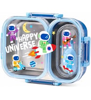 Bento 600ml Lunchbox Sevimli Desenli Tek Katlı 2 Bölmeli Sızdırmaz Paslanmaz Çelik Sefer Tası Çocuk Okul Yemek Kutusu Plastik Kaşık Hediyeli BPA Yok Özel Kutulu - Mavi