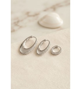 Gümüş Renk Oval Halka Model Zirkon Taşlı 3 lü Küpe Set TJ-BKP11975