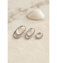 Gümüş Renk Oval Halka Model Zirkon Taşlı 3 lü Küpe Set TJ-BKP11975