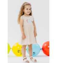 Breeze Kız Çocuk Elbise Gözlüklü Sevimli Kedicik Baskılı 1.5-5 Yaş, Bej