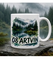 Artvin Temalı Memleket Kupası – 08 Artvin Orman Göl ve Dağ Manzarası Suluboya Baskılı Seramik Kupa