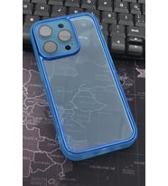 iPhone 12 Pro Uyumlu Mavi Kenarlı Renkli Yarı Şeffaf Kapak Kılıf Kamera Lens Korumalı