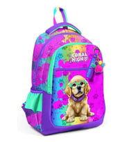 Coral High Mor Pembe Köpek Desenli Kız Çocuk İlkokul Çantası ve Günlük Sırt Çantası