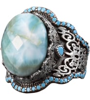 El Yapımı 925 Ayar Gümüş Erkek Yüzük - Doğal Taşlı Tasarım (Larimar)