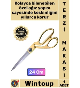 #Makas Paslanmaz Altın Saplı 24 cm Kumaş Kot Deri Kesim Çelik Şık Büyük Boy Profesyonel Terzi Makası