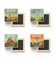 Kiev Ukrayna - 4 adet - 9x9 cm Buzdolap Magneti