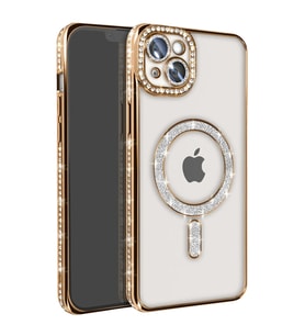 Apple İphone 14 Kılıf Joke Simli Magneticsafe Kılıf - Gold