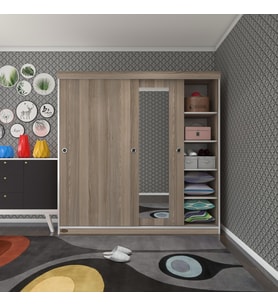 Kenzlife gardırop sürgülü kapaklı kapılı 180 papatya crd aynalı gardolap dolap (Karışık)
