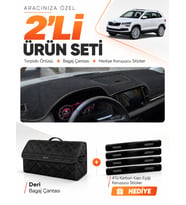 SKODA KAROQ (2017-2024) Uyumlu Torpido Örtüsü + Deri Bagaj Çantası + Sticker Seti - Siyah