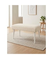 Keten Kumaş Bench Puf 90x45x46 cm Beyaz Ayaklı Modern Oturma Bankı