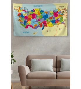 Duvar Örtüsü/Halısı Detaylı Güncel Türkiye Haritası Kaliteli Kanvas Kumaş-3985