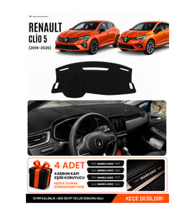 RENAULT CLIO 5 (2019-2026) Uyumlu Torpido Örtüsü Torpido Kılıfı - Siyah