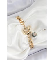 Pirinç Nazar Model Zirkon Taşlı Gold Renk VİP Seri Kadın Bileklik 5886