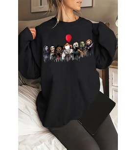 Korku Karakterleri Baskılı Unisex Oversize Sweatshirt (Antrasit)