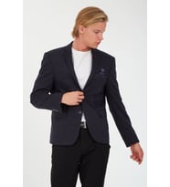 SPOSO G-214 İKİ DÜĞME TEK YIRTMAÇ ÖRME KUMAŞ BLAZER CEKET (Lacivert)