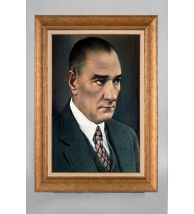 EV İŞYERİ OFİS İÇİN ALTIN ÇERÇEVELİ PASPARTULU ATATÜRK TABLO S243