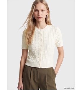 LCW Vision Ekru Saç Örgüsü Desenli Kadın Triko Hırka