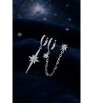 3 lü Set Küpe Gümüş Renk Zincir Detaylı TJ-BKP11953