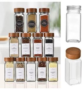 Lexroo 12'li Bambu ve Akasya Kapaklı Cam Baharatlık Seti 120 ml