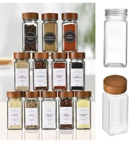 Lexroo 12'li Bambu ve Akasya Kapaklı Cam Baharatlık Seti 120 ml