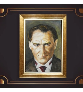 Özel Seri Paspartulu Çerçeveli Atatürk Tablo l41 (Gold)