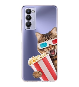 PrintiFy Tecno Camon 18 ile Uyumlu Kedi 1 Kamera Korumalı Şeffaf Kılıf