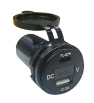USB + Type-C + Voltmetre 12-24V Şarj Soketi (Siyah)